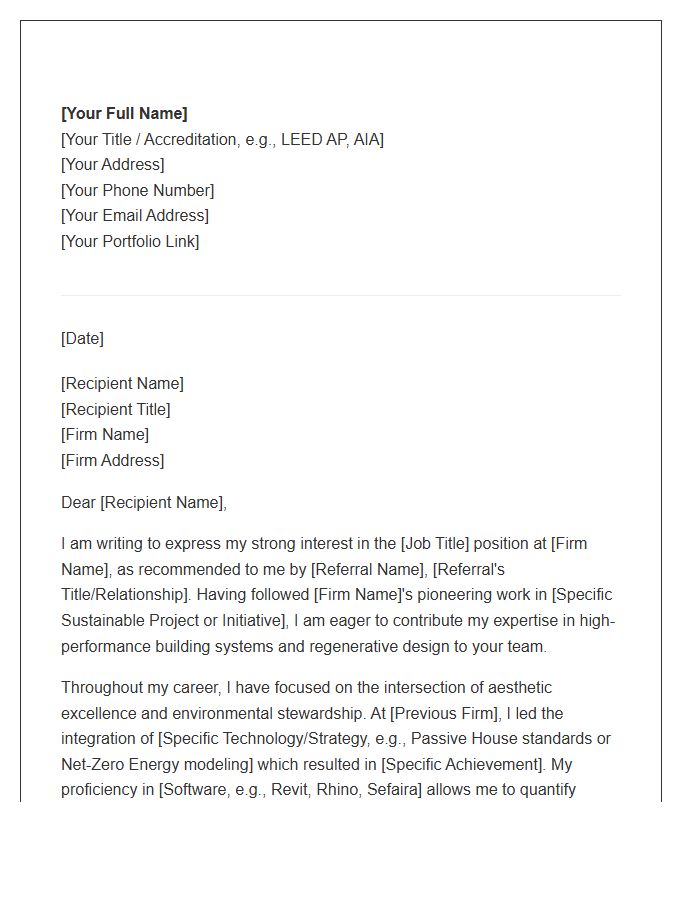 Sustainable Architecture Professional Referral Cover Letter Template