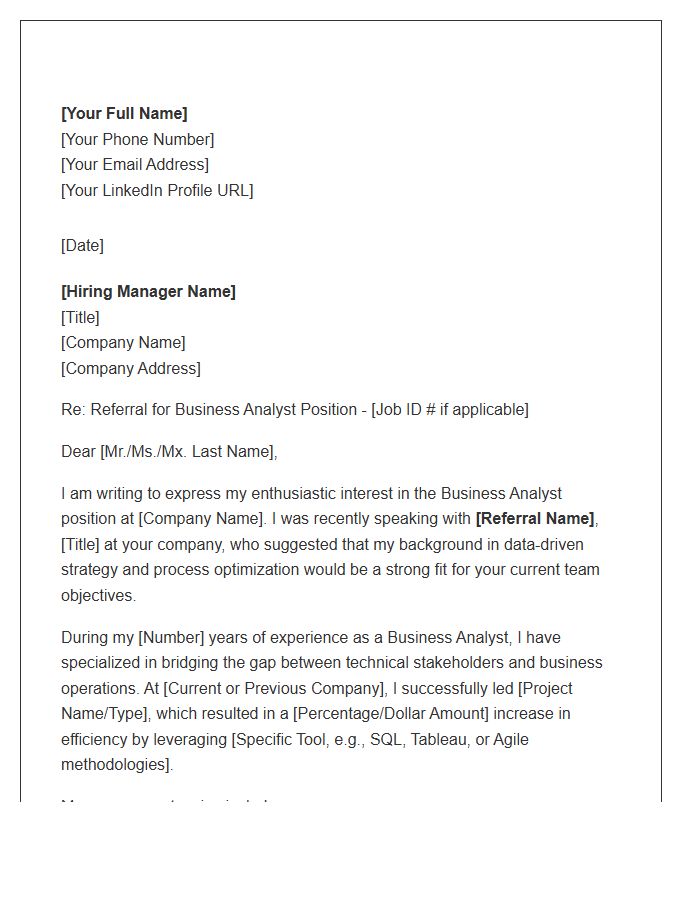 Corporate Business Analyst Referral Cover Letter Template
