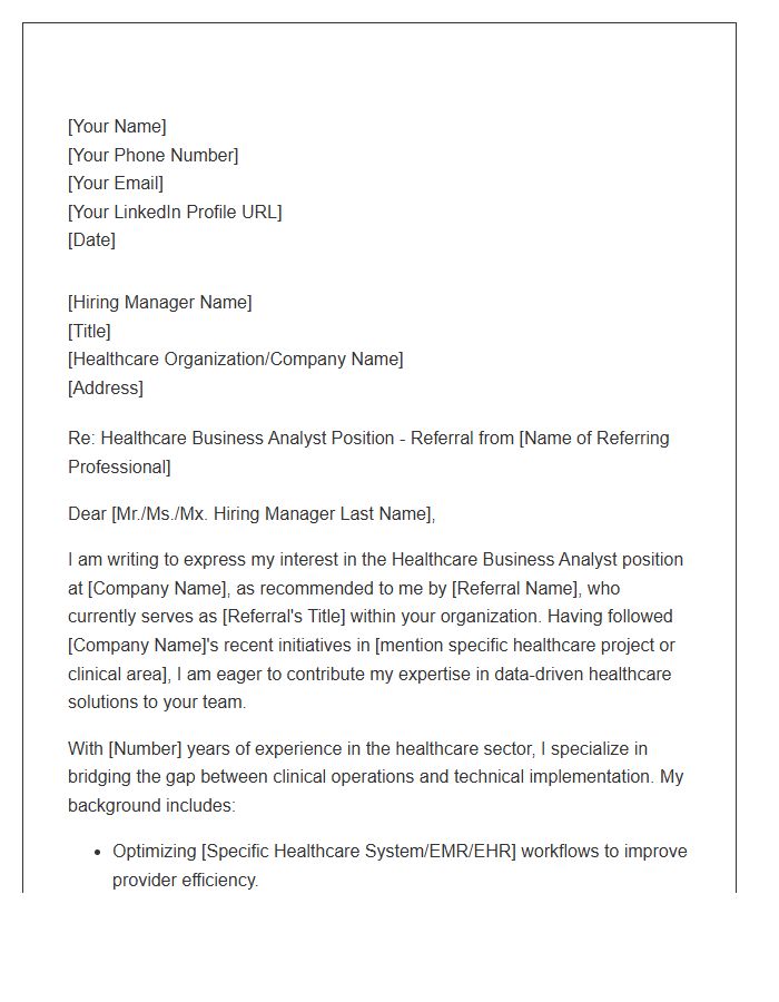 Healthcare Business Analyst Referral Cover Letter Template