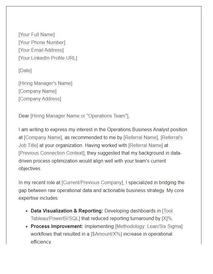 Operations Business Analyst Referral Cover Letter Template