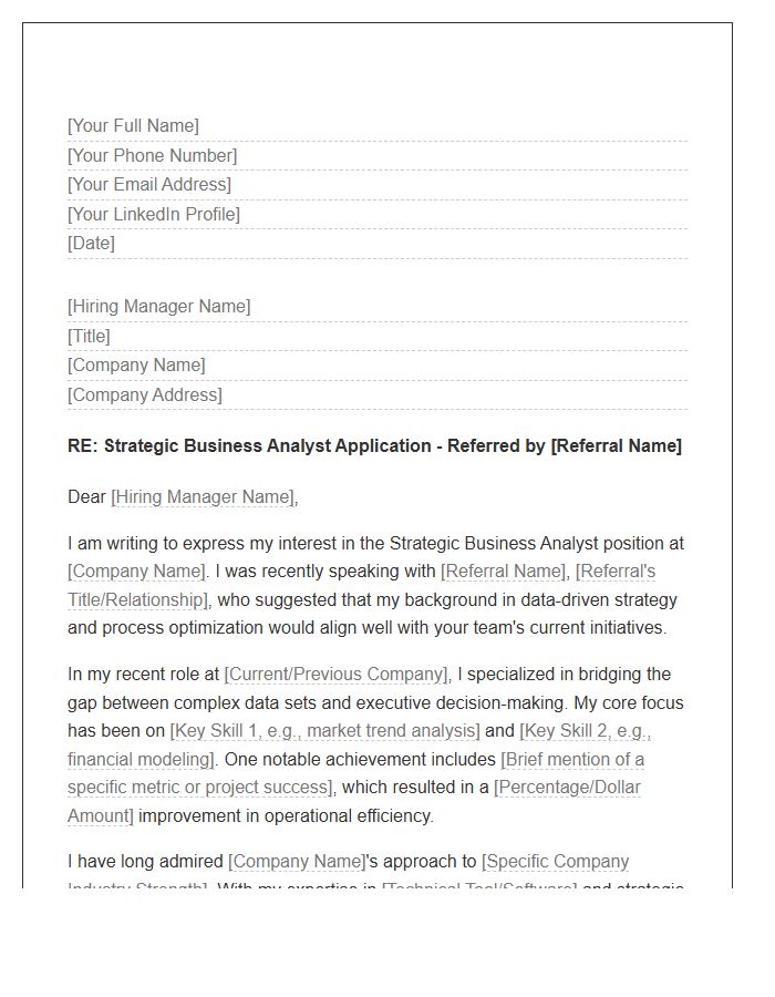 Strategic Business Analyst Referral Cover Letter Template
