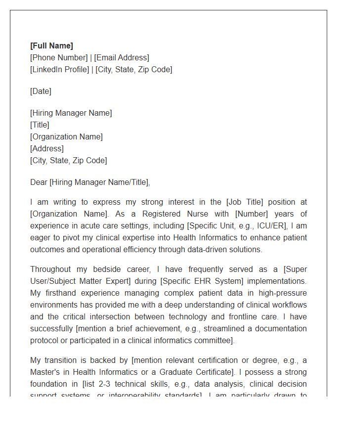 Acute Care Nurse Transition To Health Informatics Cover Letter Template