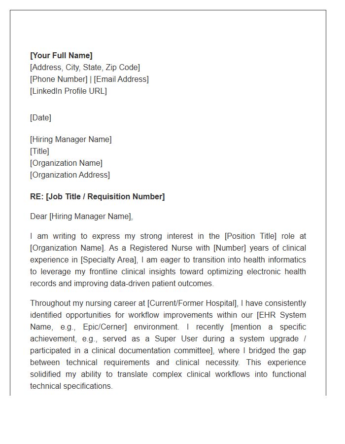 Clinical Nurse To Health Informatics Analyst Cover Letter Template