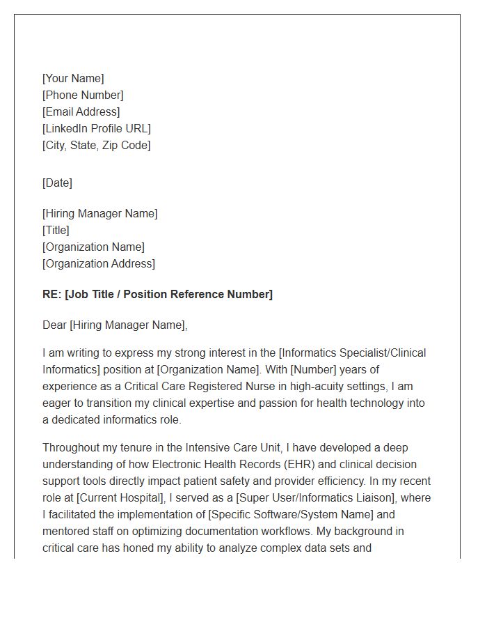 Critical Care Nurse To Informatics Specialist Cover Letter Template