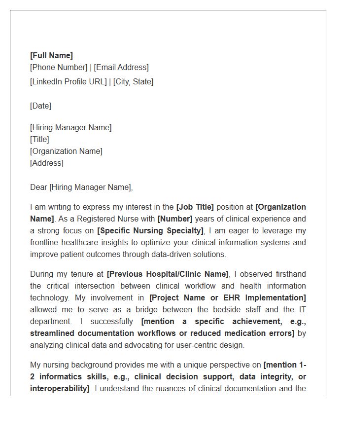 Nursing Background Applied To Health Informatics Cover Letter Template