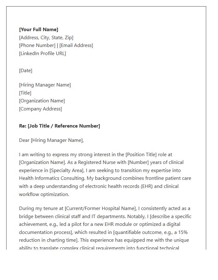 Professional Nurse Transition To Health Informatics Consultant Cover Letter Template