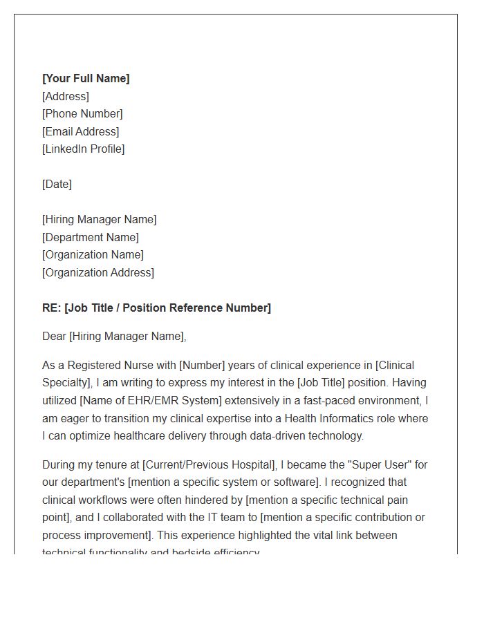 Registered Nurse Transition To Health Informatics Cover Letter Template