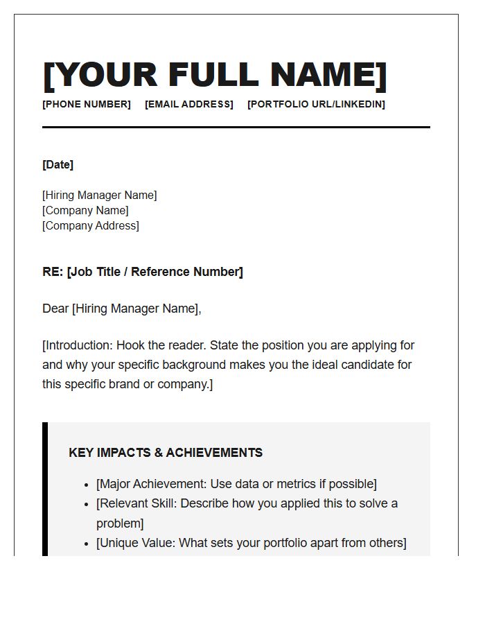 Bold Portfolio Style Cover Letter Template