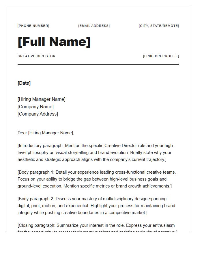Contemporary Creative Director Cover Letter Template