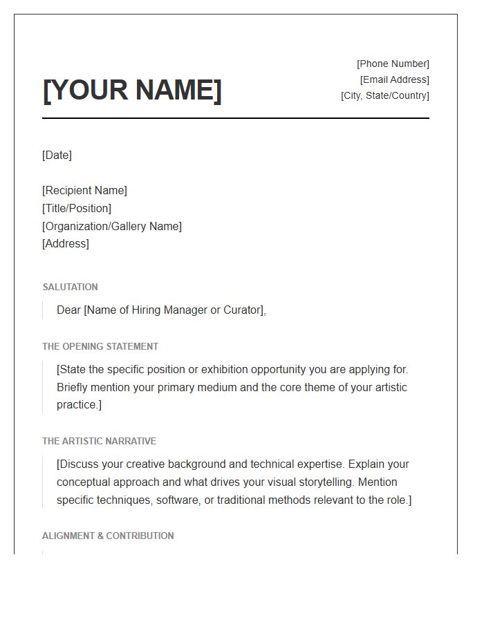 Creative Visual Artist Cover Letter Template Layout