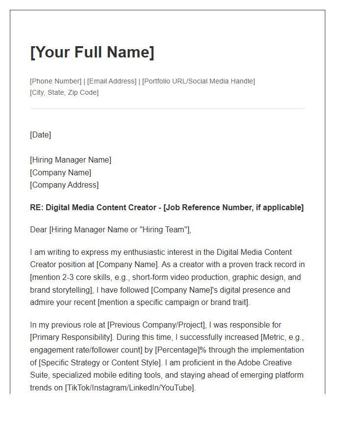 Digital Media Content Creator Cover Letter Template