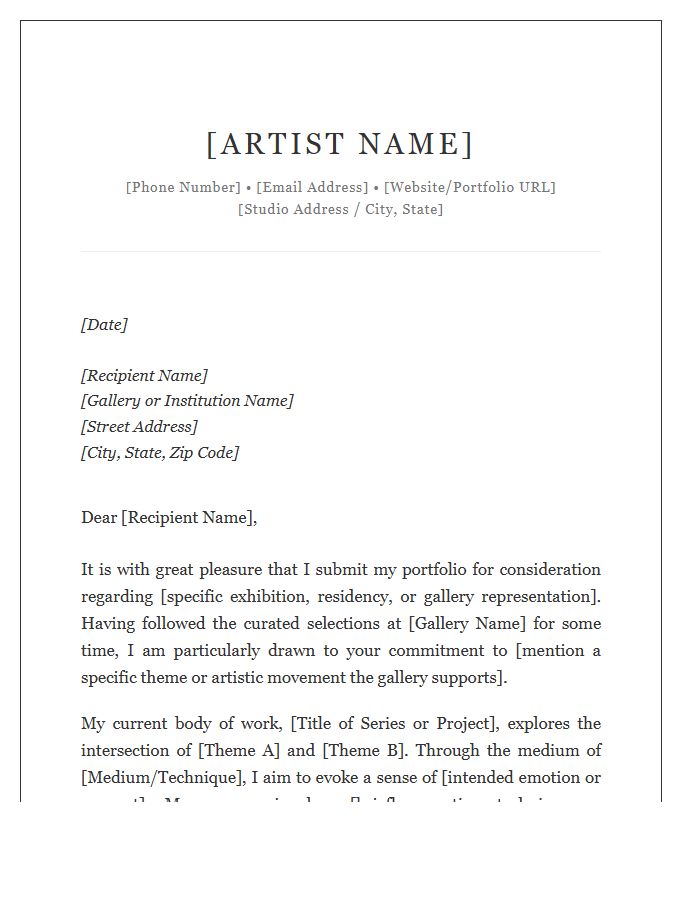 Elegant Fine Art Portfolio Cover Letter Template