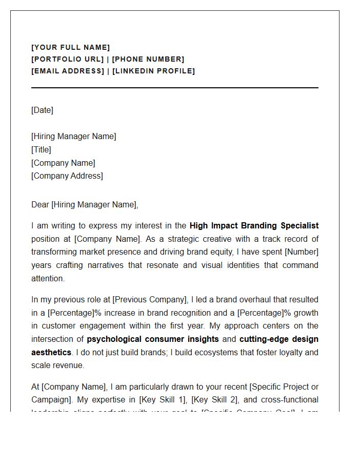 High Impact Branding Specialist Cover Letter Template