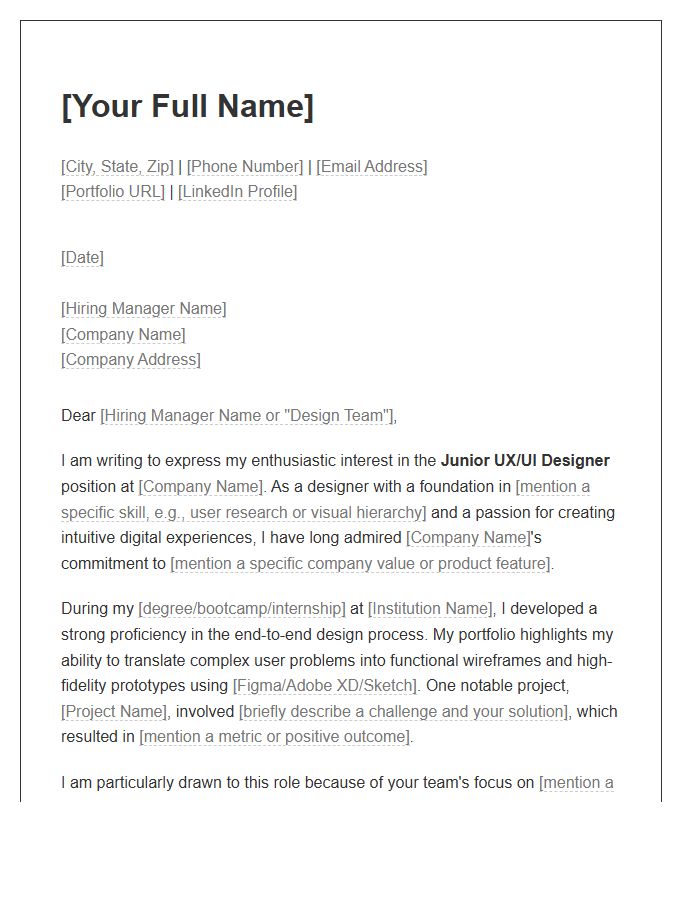 Junior UX UI Designer Cover Letter Template
