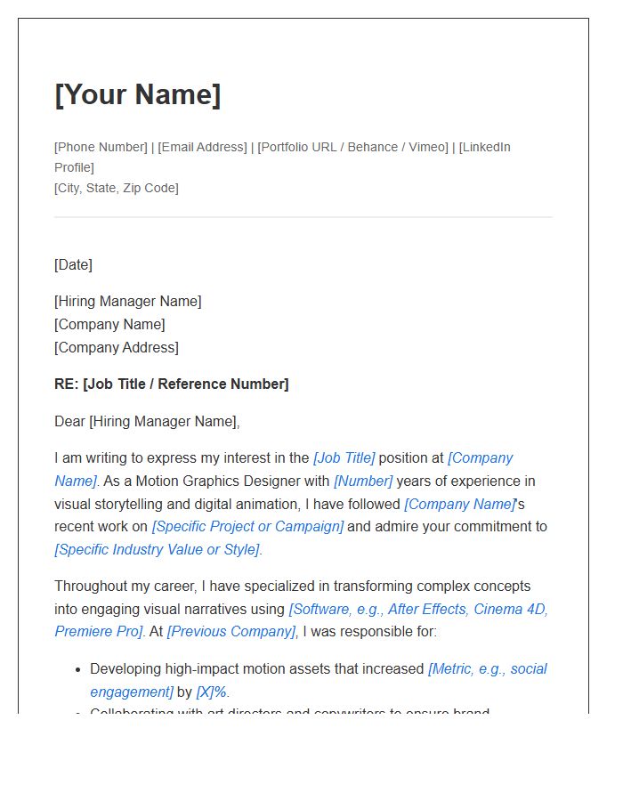 Professional Motion Graphics Designer Cover Letter Template
