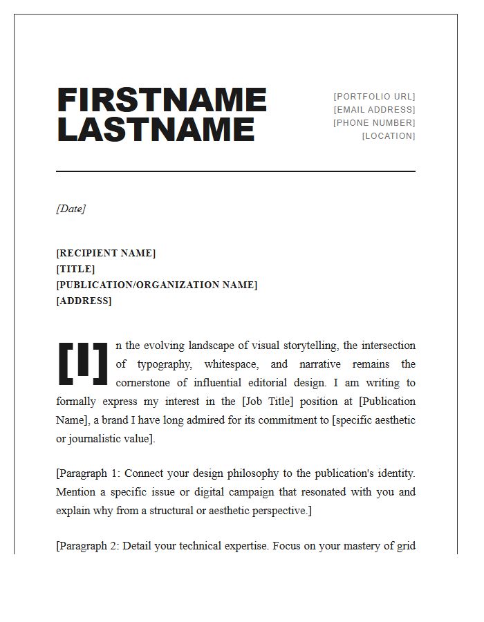 Sophisticated Editorial Designer Cover Letter Template
