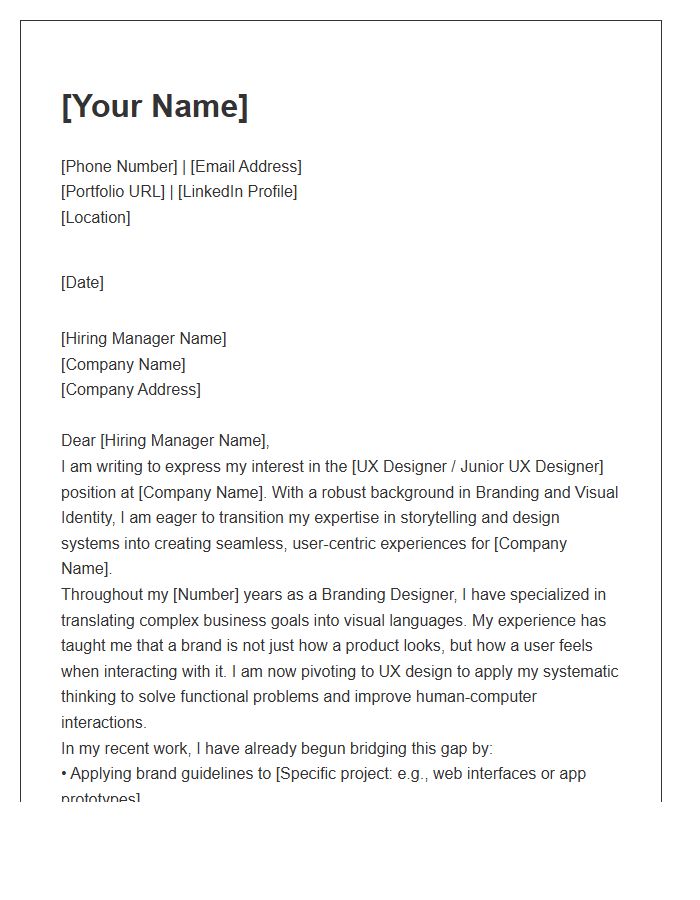 Branding Designer To User Experience Designer Cover Letter Template