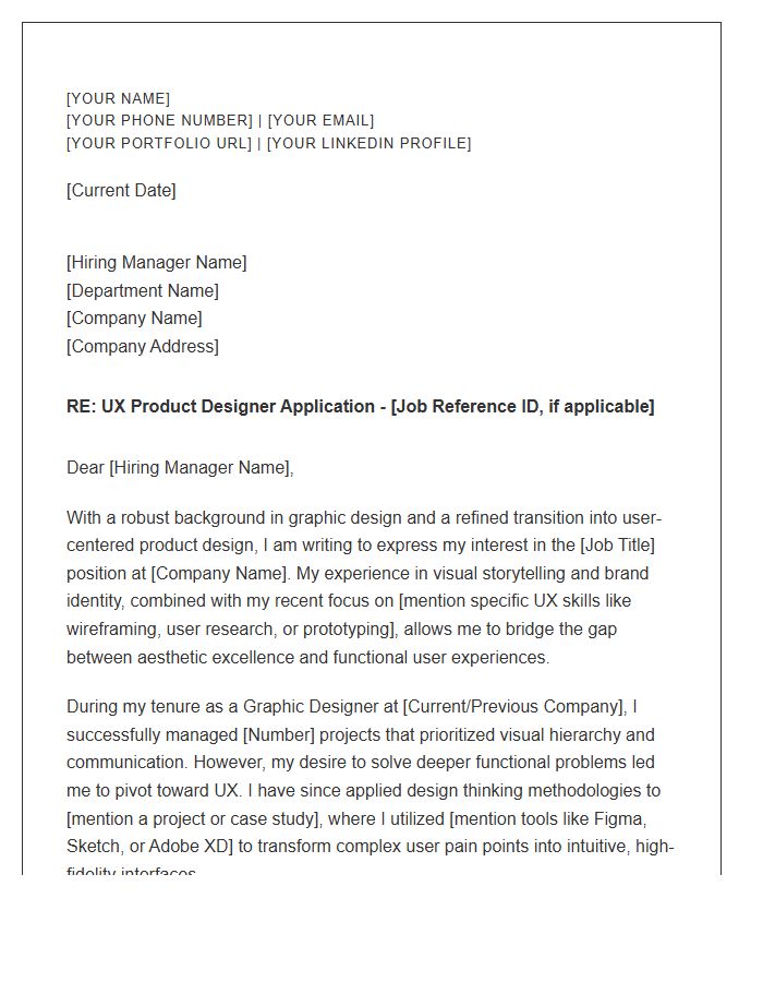 Creative Graphic Designer To UX Product Designer Cover Letter Template
