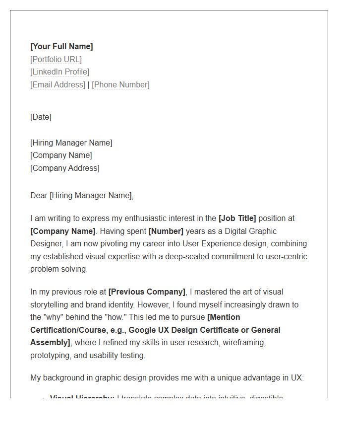 Digital Designer Shifting From Graphic To UX Cover Letter Template