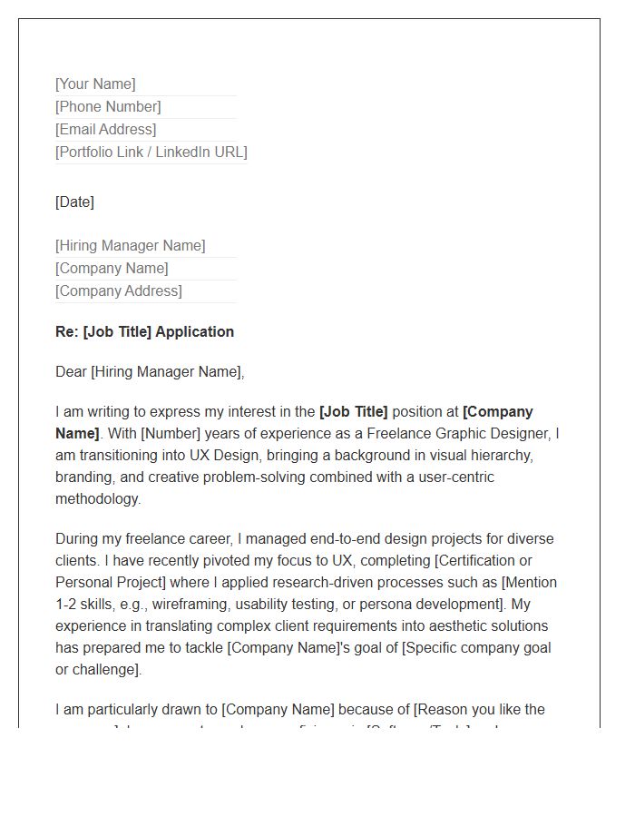 Freelance Graphic Designer Transitioning To UX Cover Letter Template