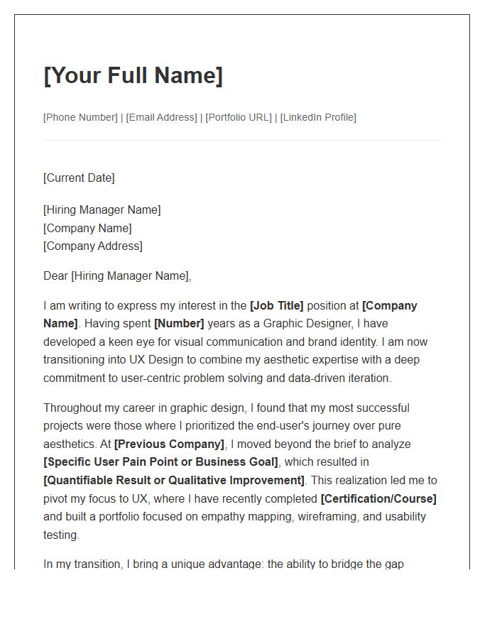 Graphic Design Portfolio Pivot To UX Design Cover Letter Template
