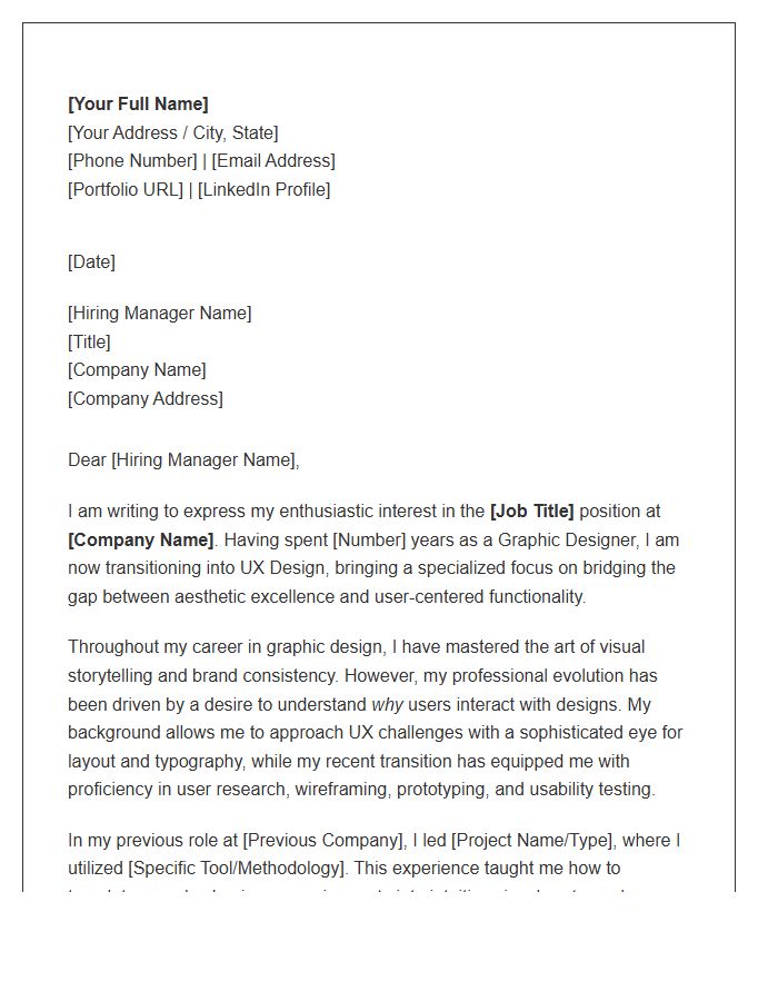 Mid Level Graphic Designer Moving To UX Cover Letter Template