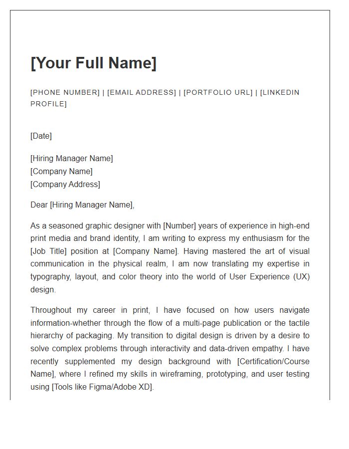 Print Designer Shifting To Digital UX Design Cover Letter Template