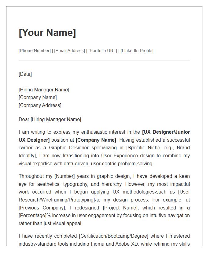Professional Graphic Designer Transition To UX Cover Letter Template