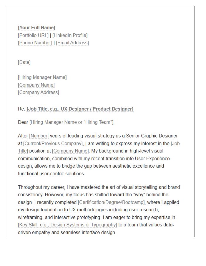 Senior Graphic Designer Career Pivot To UX Cover Letter Template