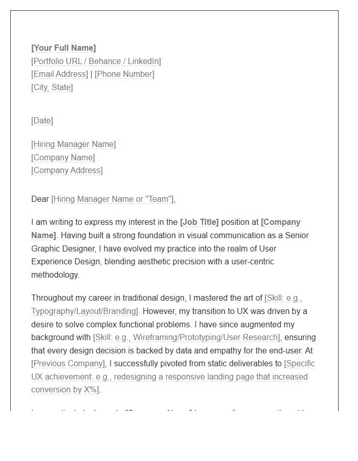 Traditional Graphic Designer To Modern UX Design Cover Letter Template
