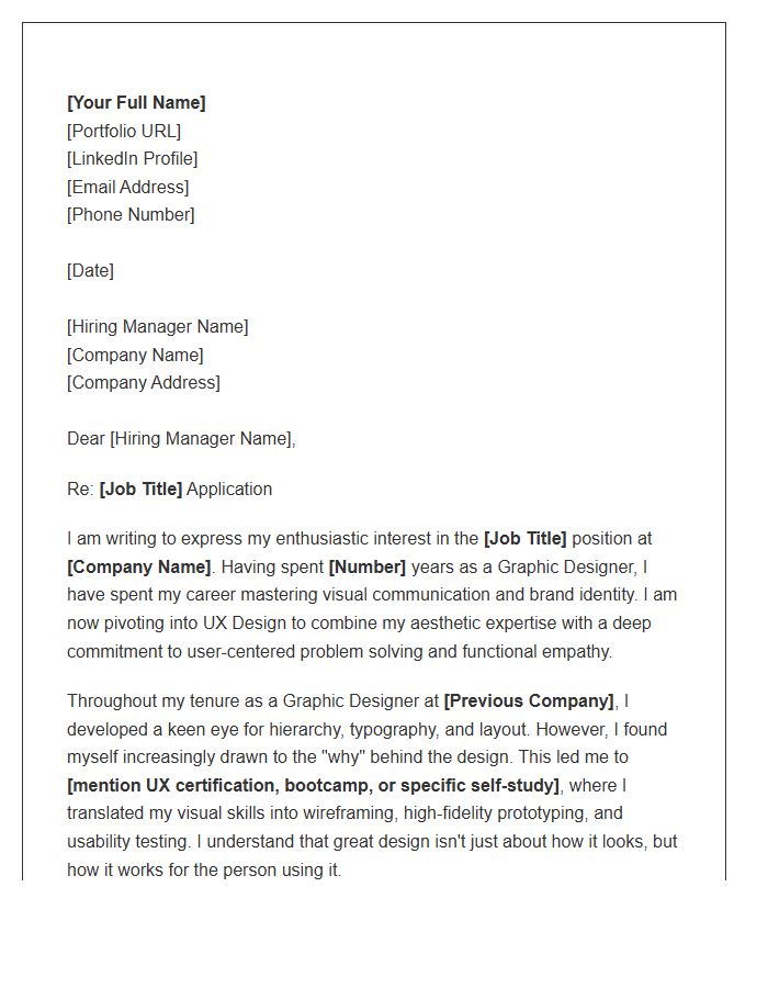 Transitioning Graphic Designer To UX Design Cover Letter Template