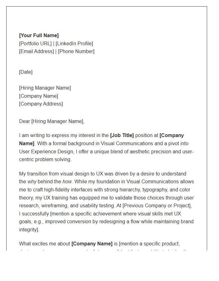 Visual Communications Background To UX Design Cover Letter Template