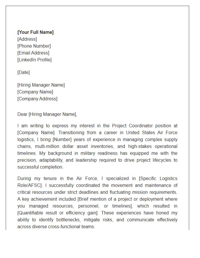 Air Force Logistics To Project Coordinator Cover Letter Template