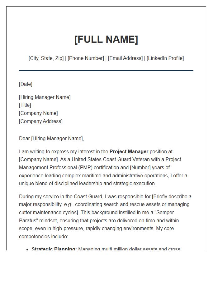 Coast Guard Veteran Project Management Professional Cover Letter Template