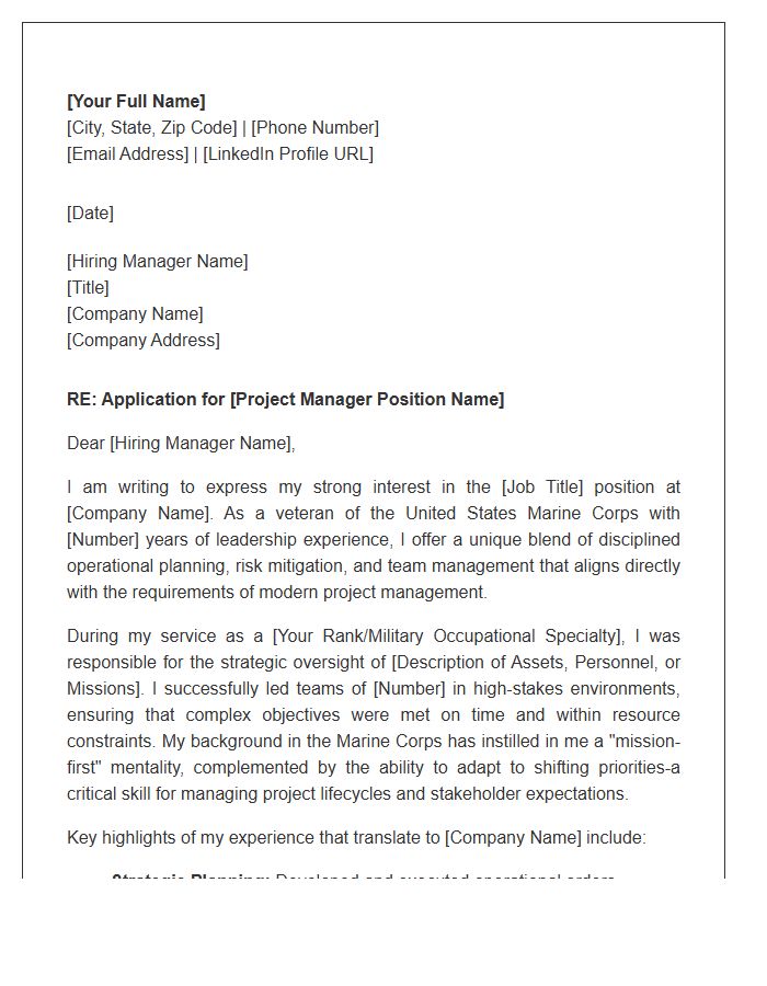 Marine Corps Leadership To Project Management Cover Letter Template