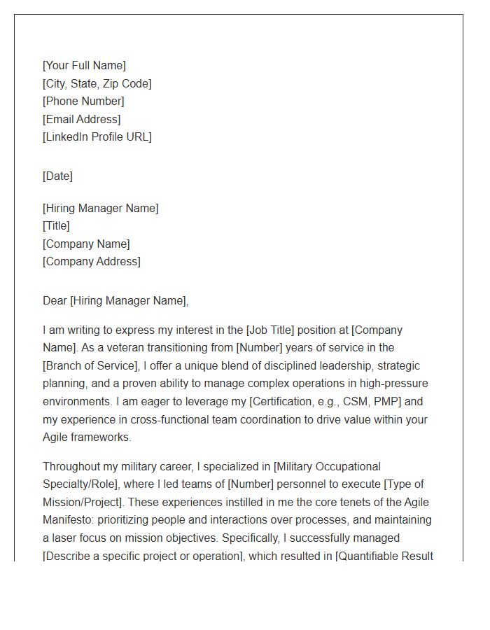Veteran Transitioning To Agile Project Manager Cover Letter Template