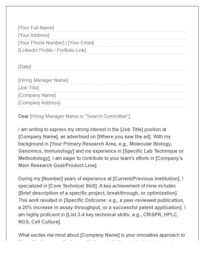 Biotech Research Scientist Cover Letter Template