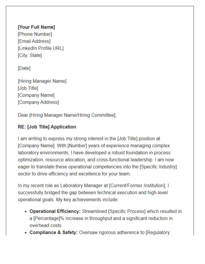 Laboratory Manager Transitioning To Industry Operations Cover Letter Template