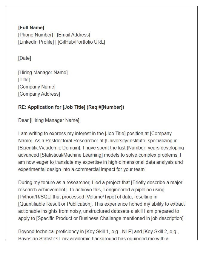 Postdoc Transitioning To Data Science Cover Letter Template