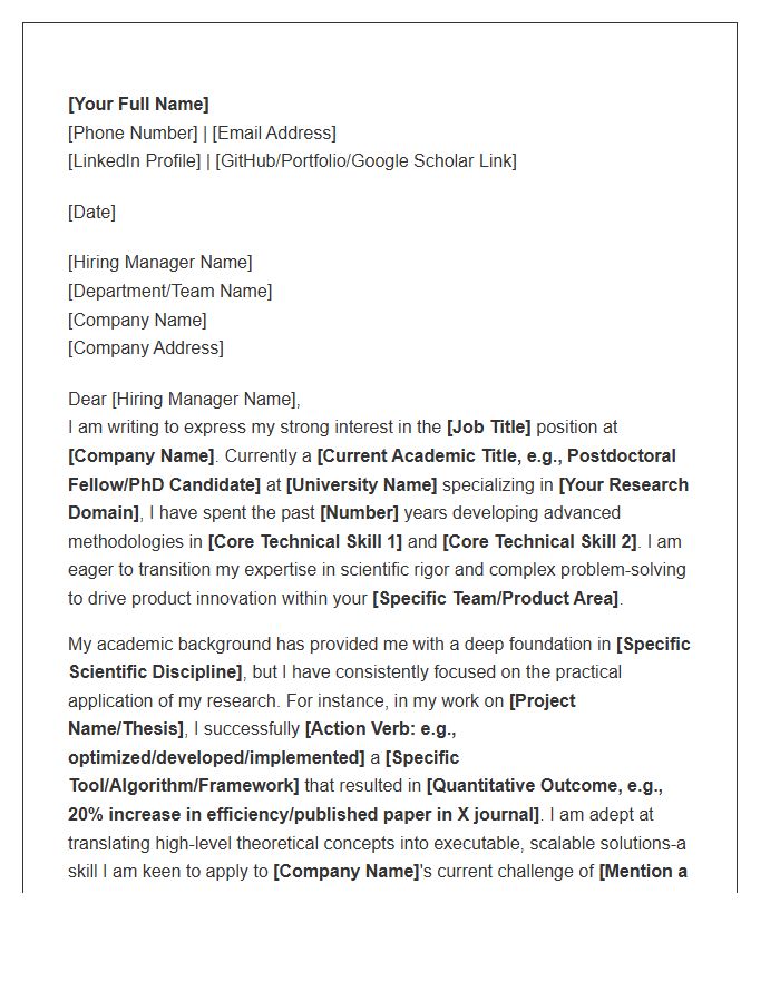 Research Scientist Moving From Academia To Tech Cover Letter Template