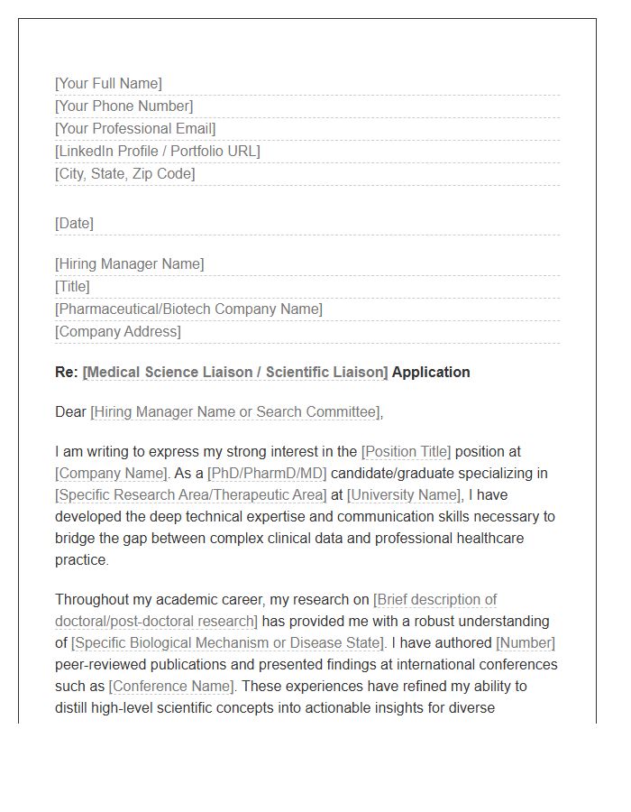 Scientific Liaison Academic Background Cover Letter Template
