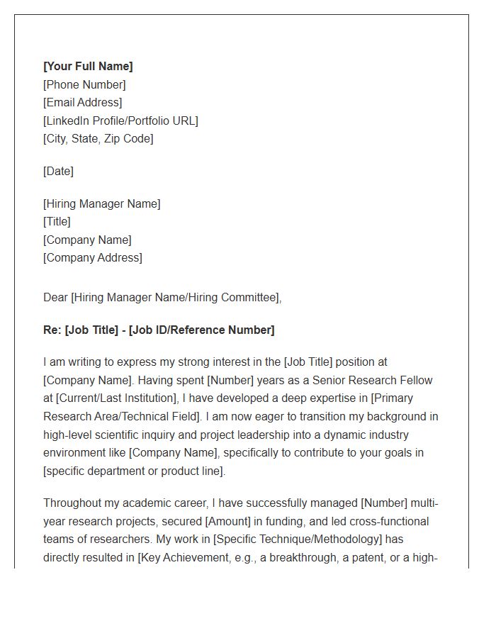Senior Research Fellow Industry Career Change Cover Letter Template