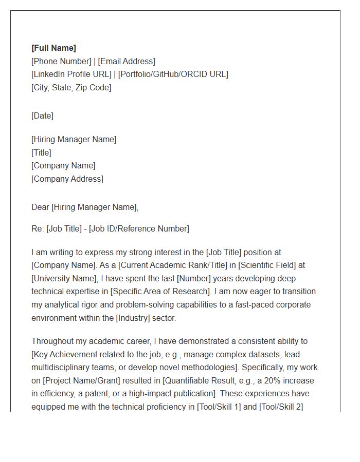 STEM Academic Seeking Private Sector Role Cover Letter Template