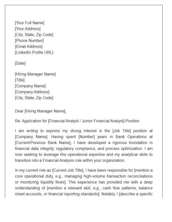 Bank Operations To Financial Analysis Career Move Cover Letter Template