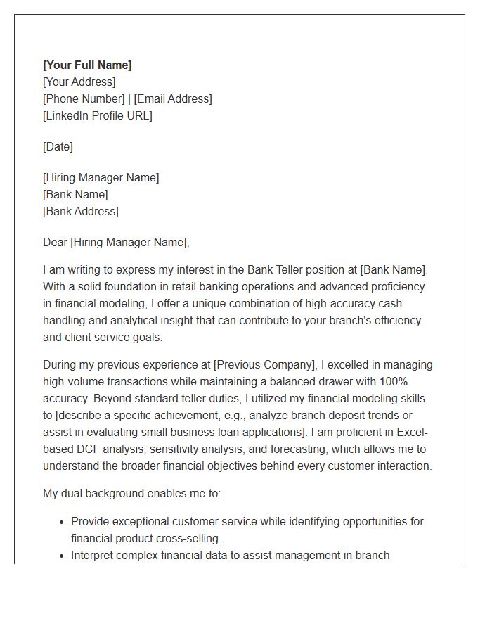 Bank Teller With Financial Modeling Experience Cover Letter Template