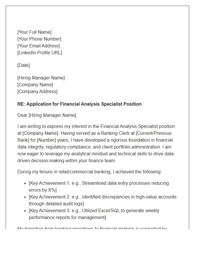 Banking Clerk To Financial Analysis Specialist Cover Letter Template