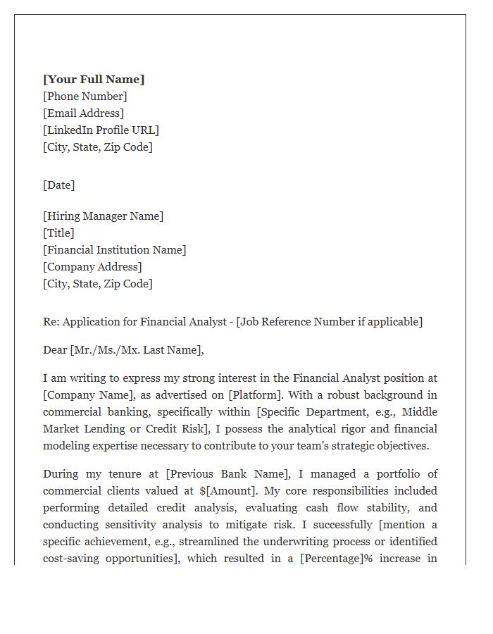 Commercial Banking Background Financial Analyst Cover Letter Template