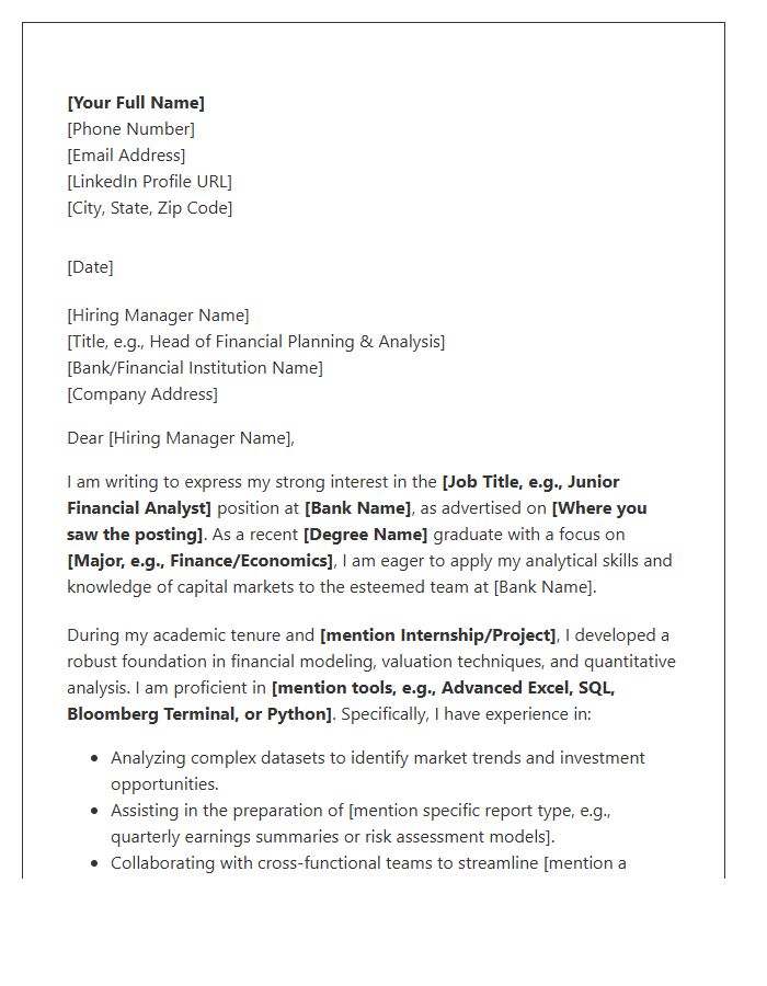 Entry Level Financial Analysis Cover Letter Template For Banking Professionals