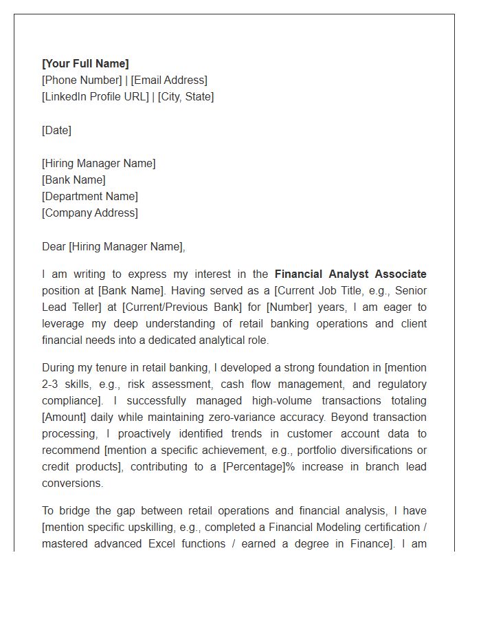 Financial Analyst Associate Cover Letter Template For Bank Tellers