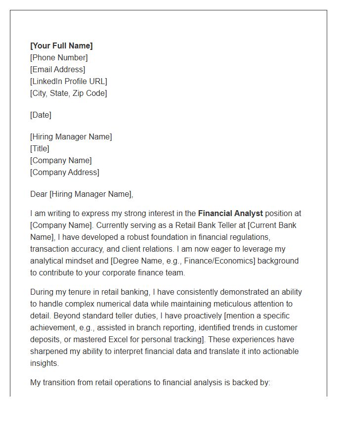 Retail Bank Teller To Financial Analyst Cover Letter Template
